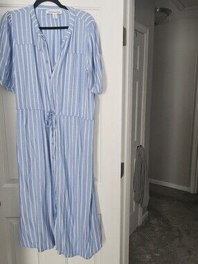 Light Blue and White Striped Button-Front Dress Size XL